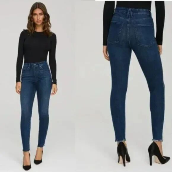 Good American Denim - Good American Good Waist Crop High Waisted Skinny Leg Dark Wash Size 6/28